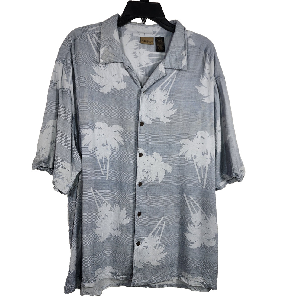 Axist Mens 100% Silk Button Front Short Sleeve Casual Hawaiian Tropical Blue 2XL